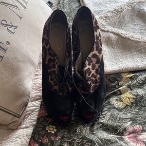 Christian Louboutin Black and Leopard Peep Toe Heels